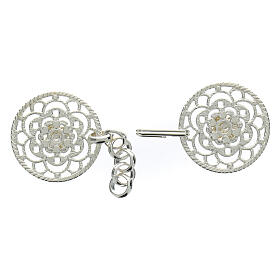 Silver-plated cope clasp, cut-out floral rosette with chain, nickel free