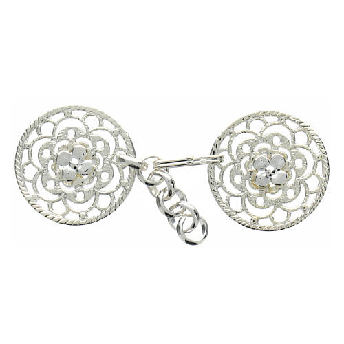 Silver-plated cope clasp, cut-out floral rosette with chain, nickel free 1