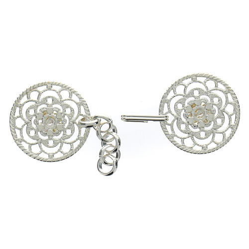 Silver-plated cope clasp, cut-out floral rosette with chain, nickel free 2