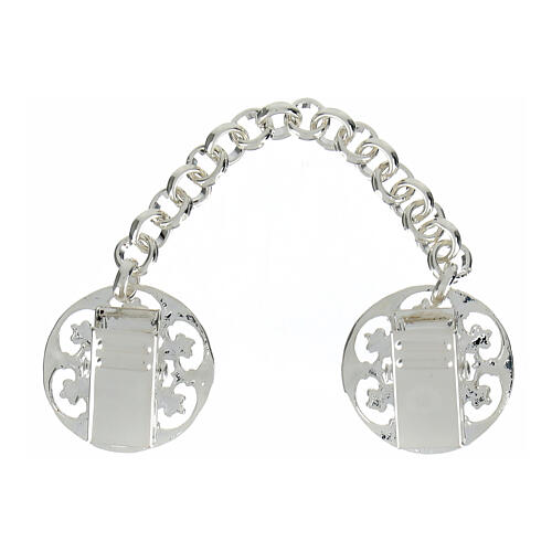 Nickel-free silver-plated clip for deacon's stole with Marian rosette 3