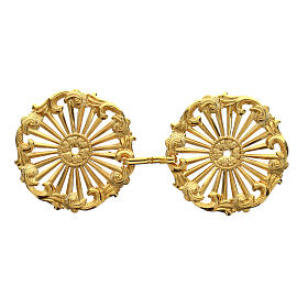 Round-shaped gold plated cope clasp with rays and vegetal pattern, nickel free