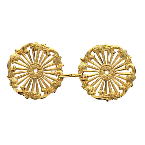 Round-shaped gold plated cope clasp with rays and vegetal pattern, nickel free 1