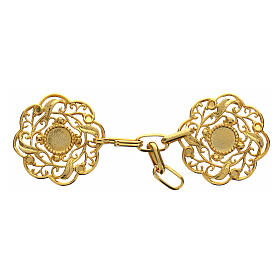 Flower-shaped cut-out gold plated cope clasp with vegetal pattern, nickel free