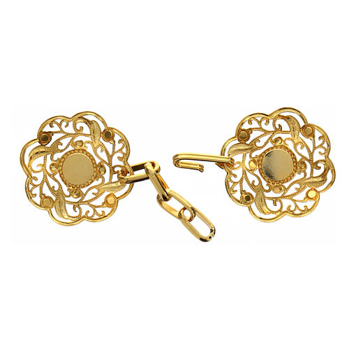 Flower-shaped cut-out gold plated cope clasp with vegetal pattern, nickel free 2