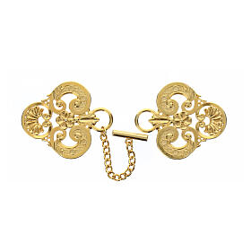 Trilobate cope clasp with central flower, gold plated, nickel free