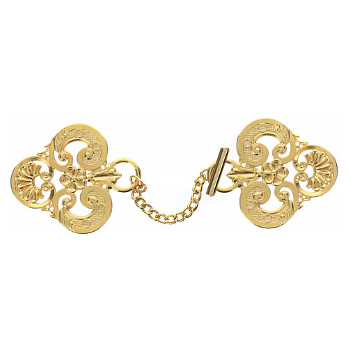 Trilobate cope clasp with central flower, gold plated, nickel free 1