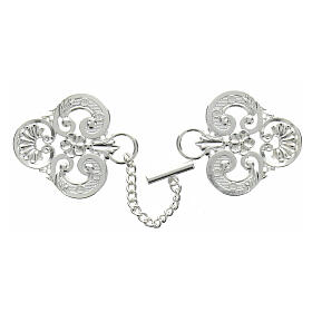 Trilobate cope clasp with central flower, silver-plated, nickel free