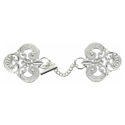 Trilobate cope clasp with central flower, silver-plated, nickel free 1