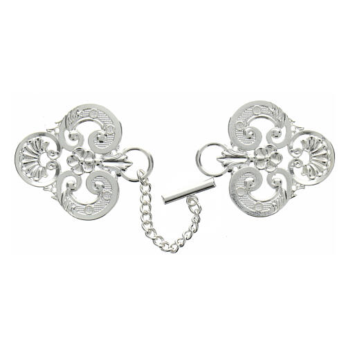 Trilobate cope clasp with central flower, silver-plated, nickel free 2