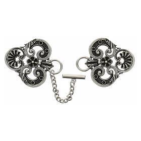 Antiqued silver cope clasp trilobed floral nickel-free