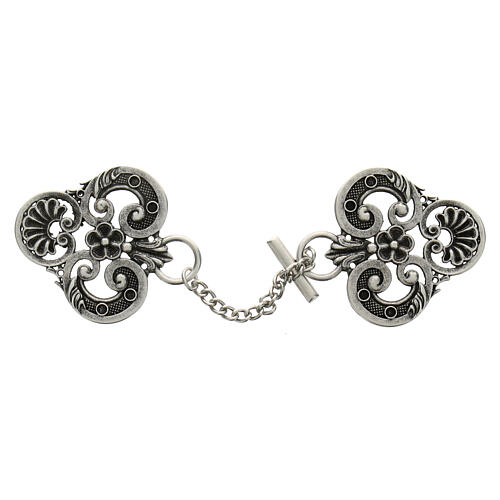 Antiqued silver cope clasp trilobed floral nickel-free 1