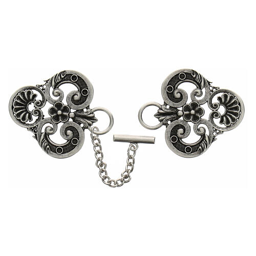 Antiqued silver cope clasp trilobed floral nickel-free 2
