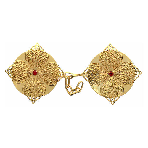 Gancio per piviale nichel free fiore dorato cristallo rosso 1