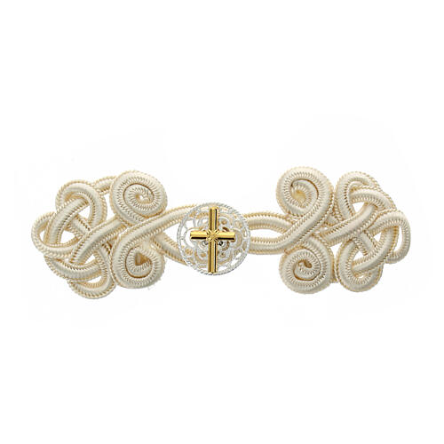 Cope clasp of ivory-coloured rayon and nickel free rosette with golden Latin cross 1