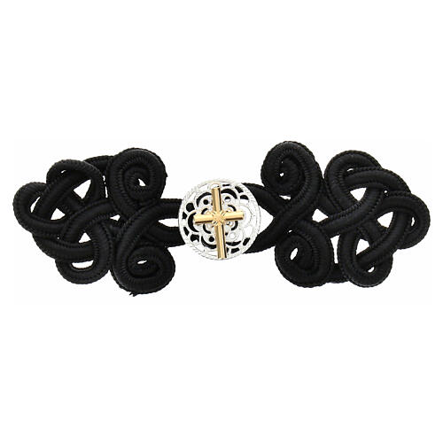 Cope clasp of black rayon and nickel free rosette with golden Latin cross 1