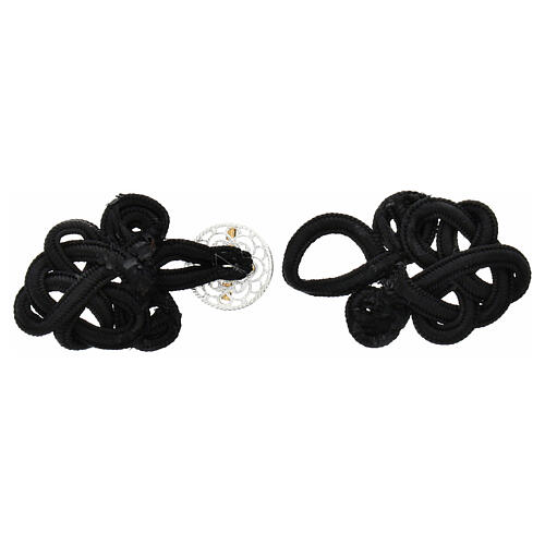 Cope clasp of black rayon and nickel free rosette with golden Latin cross 2