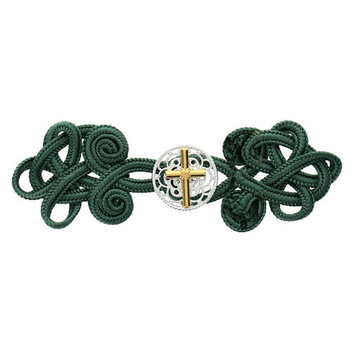 Cope clasp of green rayon and nickel free rosette with golden Latin cross 1