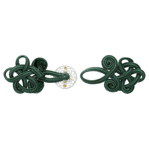 Cope clasp of green rayon and nickel free rosette with golden Latin cross 2