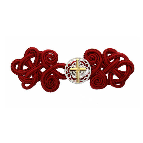 Cope clasp of red rayon and nickel free rosette with golden Latin cross 1