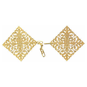 Gold plated cope clasp, diamond shape with central cross, nickel free