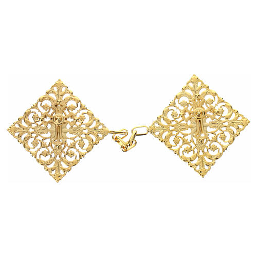 Gold plated cope clasp, diamond shape with central cross, nickel free 1