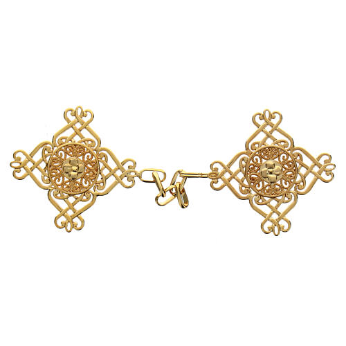 Nickel free cope clasp with diamond shape and flower, gold plated 1