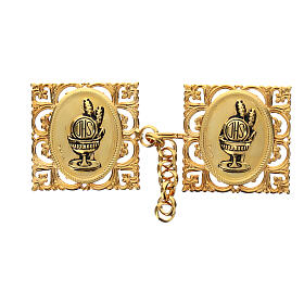 Gold plated cope clasp with chalice and IHS, nickel free