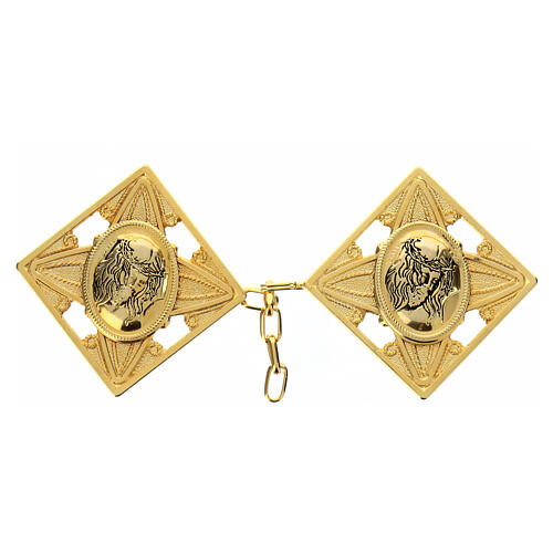 Nickel free cope clasp with Jesus' face, crown of thorns, gold plated 1