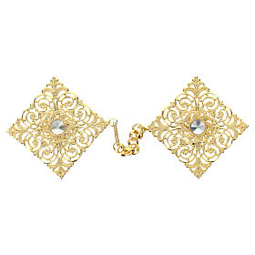 Diamond-shaped gold plated cope clasp with central rhinestone, nickel free