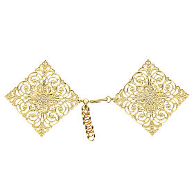 Diamond-shaped gold plated cope clasp with central rhinestone, nickel free