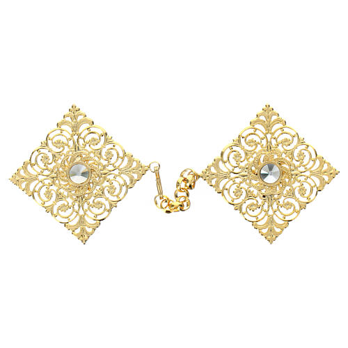 Diamond-shaped gold plated cope clasp with central rhinestone, nickel free 1