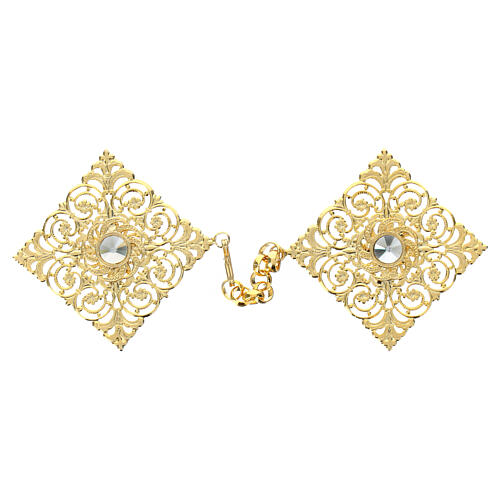 Golden rhombus clasp for cope decorated with nickel-free rhinestones 1
