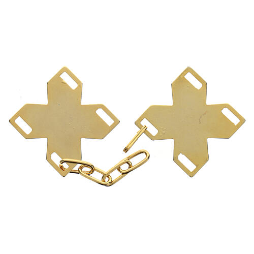 Cross-shaped cope clasp with cut-out edges and vine pattern, gold plated, nickel free 2