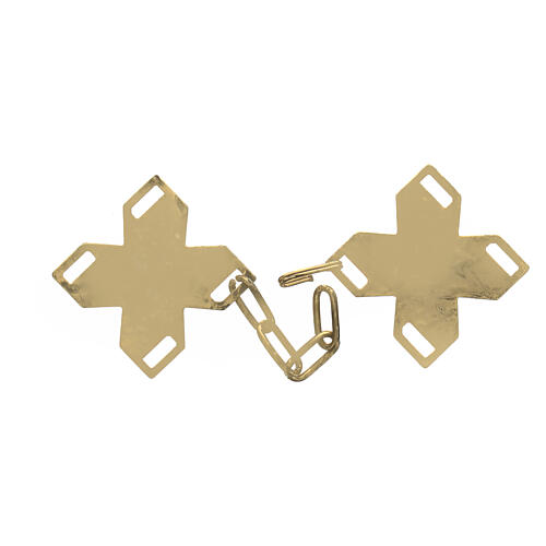 Cross-shaped cope clasp with cut-out edges and vine pattern, old gold finish, nickel free 2