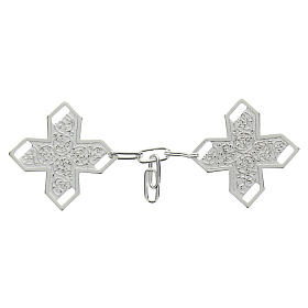 Cross-shaped cope clasp with cut-out edges and vine pattern, silver-plated, nickel free