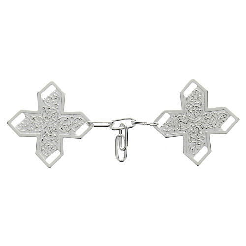 Cross-shaped cope clasp with cut-out edges and vine pattern, silver-plated, nickel free 1