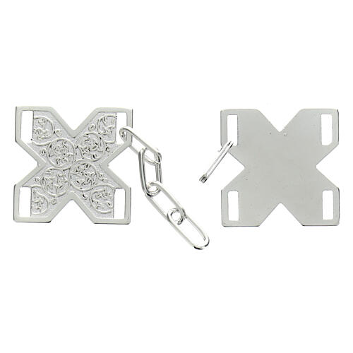 Cross-shaped cope clasp with cut-out edges and vine pattern, silver-plated, nickel free 2