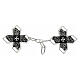 Cross-shaped cope clasp with cut-out edges and vine pattern, silver-plated with black background, nickel free s1