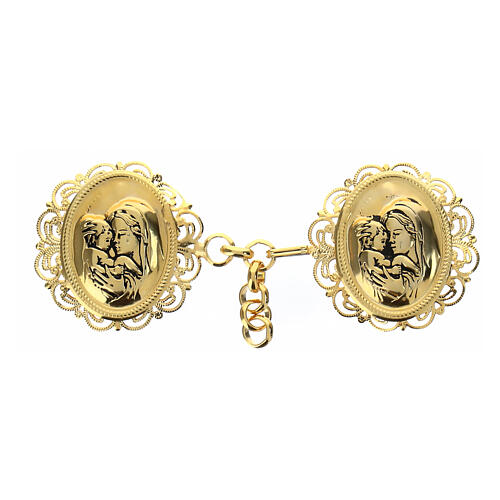 Oval cope clasp with chain, Virgin with Child, gold plated, nickel free 1