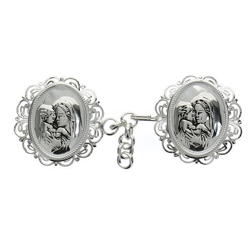 Oval cope clasp with chain, Virgin with Child, silver-plated, nickel free 1