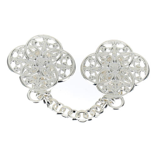 Nickel-free silver-plated Marian rosette deacon stole clasp 1