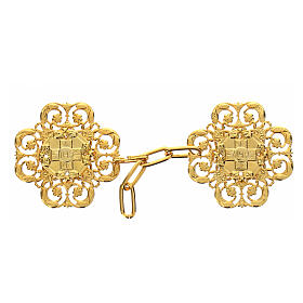 Cross-shaped cut-out cope clasp with IHS, gold plated