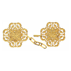 Cross-shaped cut-out cope clasp with IHS, gold plated