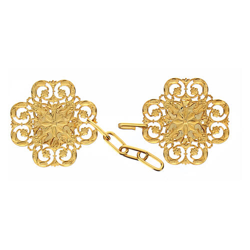 Cross-shaped cut-out cope clasp with IHS, gold plated 2