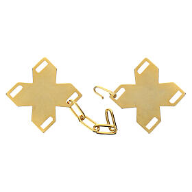 Chormantelschließe, Kreuzform, durchbrochen gearbeitet, griechisches Kreuz und IHS, Messing vergoldet, nickelfrei