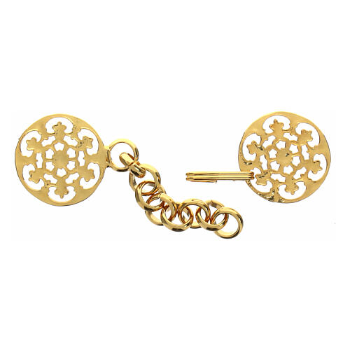 Round cope clasp with cut-out rosette and chain, gold plated finish 2