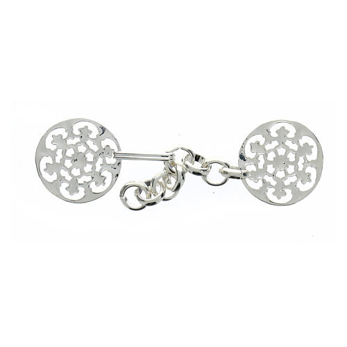 Round cope clasp with cut-out rosette and chain, silver-plated finish 1