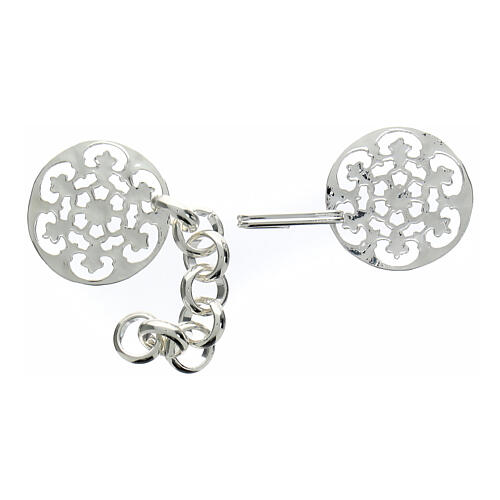 Round cope clasp with cut-out rosette and chain, silver-plated finish 2