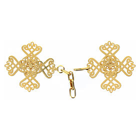 Cross-shaped cope clasp with Marial rosette, gold plated, nickel free