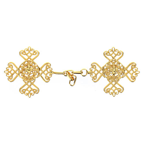 Cross-shaped cope clasp with Marial rosette, gold plated, nickel free 1